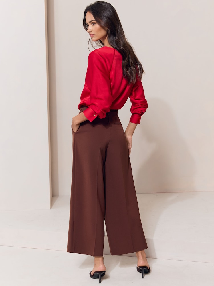 Lipsy Chocolate Brown Culotte Tab Waist Trousers - Image 5 of 5