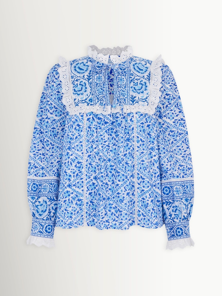 Pink City Prints Folk Border Womens Nettie Blouse - Image 1 of 1