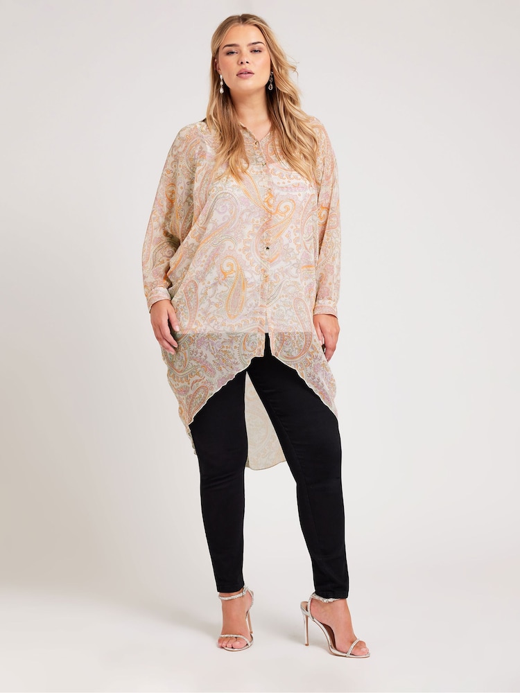 Yours Curve Pink London Paisley Print Longline Shirt - Image 2 of 4