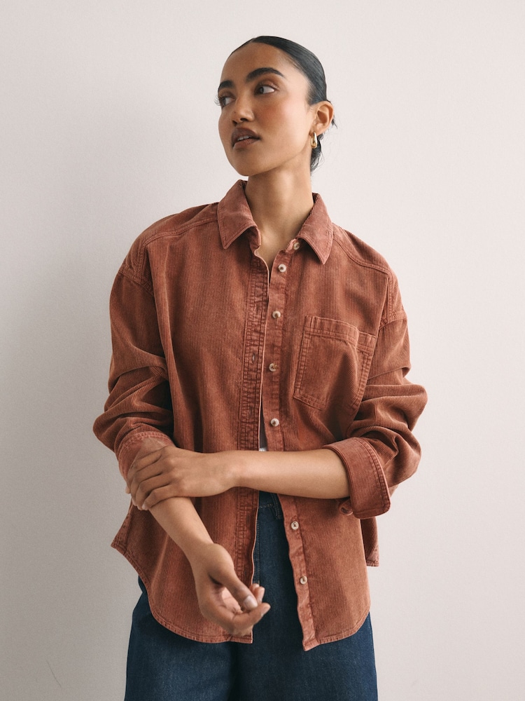 Tan Brown Washed Corduroy Shirt - Image 1 of 8