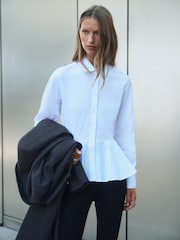 White Long Sleeve Peplum Shirt - Image 1 of 8