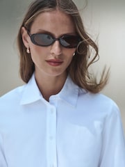 White Long Sleeve Peplum Shirt - Image 4 of 8