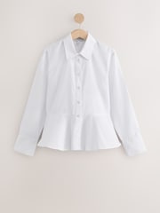 White Long Sleeve Peplum Shirt - Image 6 of 8