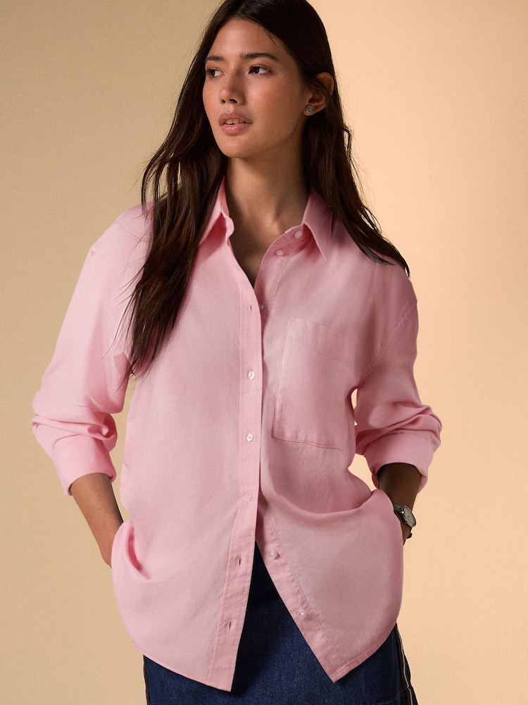 Pink Relaxed Cotton Long Sleeve Shirt - Image 2 of 7 Pink Relaxed Cotton Long Sleeve Shirt - Image 2 of 7