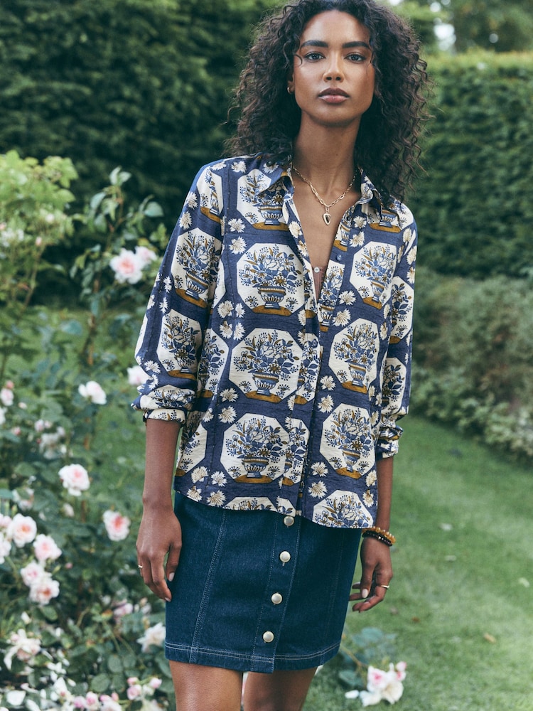 Blue Floral National Trust X Next Vase Print Long Sleeve Shirt - Image 2 of 9 Blue Floral National Trust X Next Vase Print Long Sleeve Shirt - Image 2 of 9