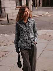 Grey Animal Print Lightweight Utility Shirt - Image 1 of 8