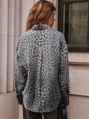 Grey Animal Print Lightweight Utility Shirt - Image 4 of 8