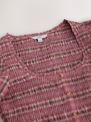 Pink Check Square Neck Smocked Long Sleeve Top - Image 5 of 6