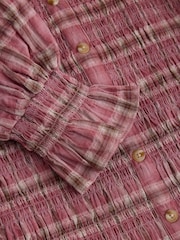 Pink Check Square Neck Smocked Long Sleeve Top - Image 6 of 6