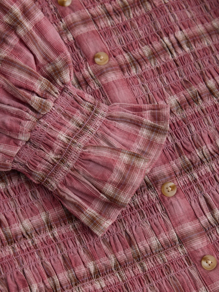 Pink Check Square Neck Smocked Long Sleeve Top - Image 6 of 6 Pink Check Square Neck Smocked Long Sleeve Top - Image 6 of 6