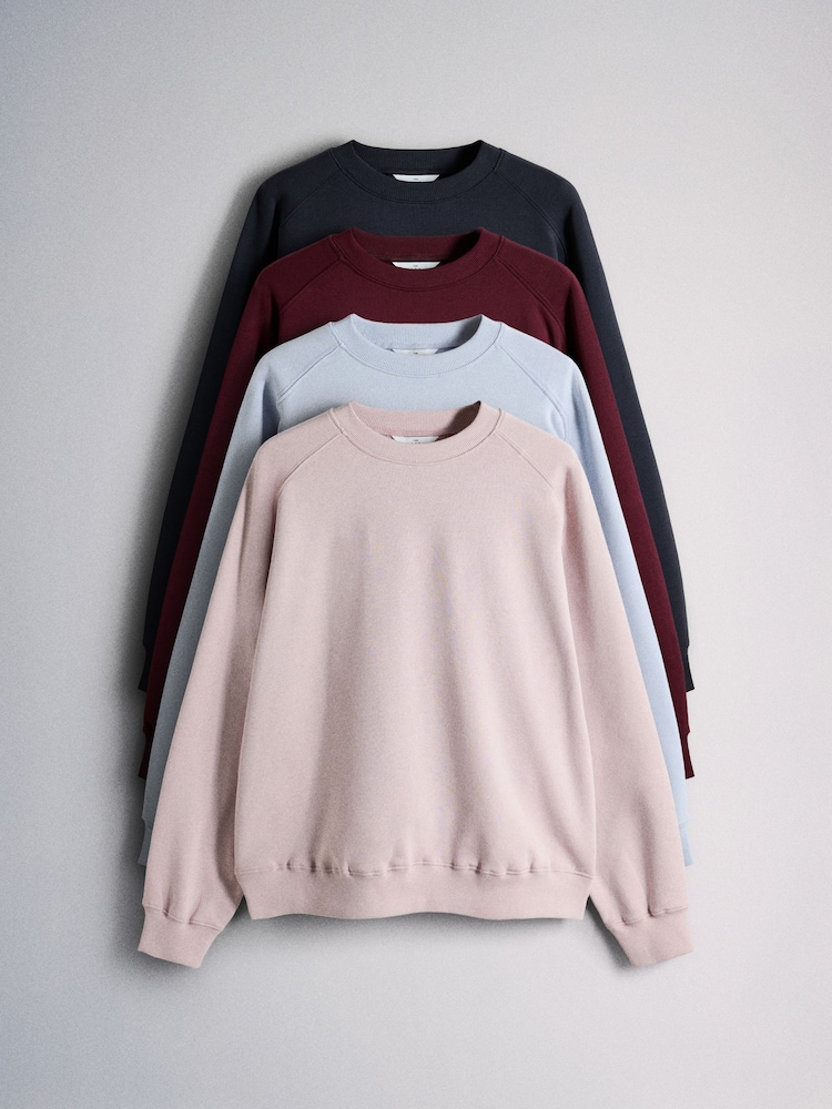 The Set 4 Pack Saddle Sleeve Crew Sweatshirts Light Blue/Berry/Light Pink/Navy - Image 1 of 7