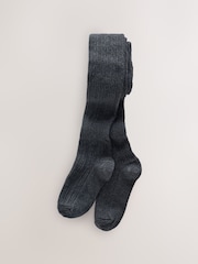 Charcoal Grey Longer Length Cotton Rich Cable Tights - Image 1 of 3
