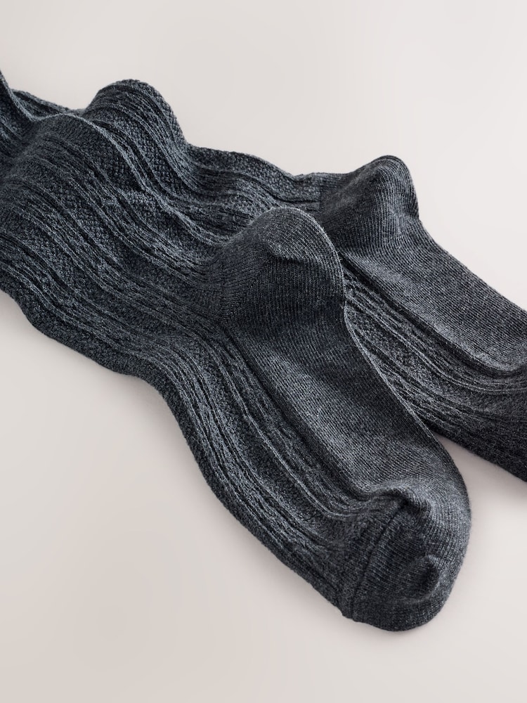 Charcoal Grey Longer Length Cotton Rich Cable Tights - Image 2 of 3 Charcoal Grey Longer Length Cotton Rich Cable Tights - Image 2 of 3