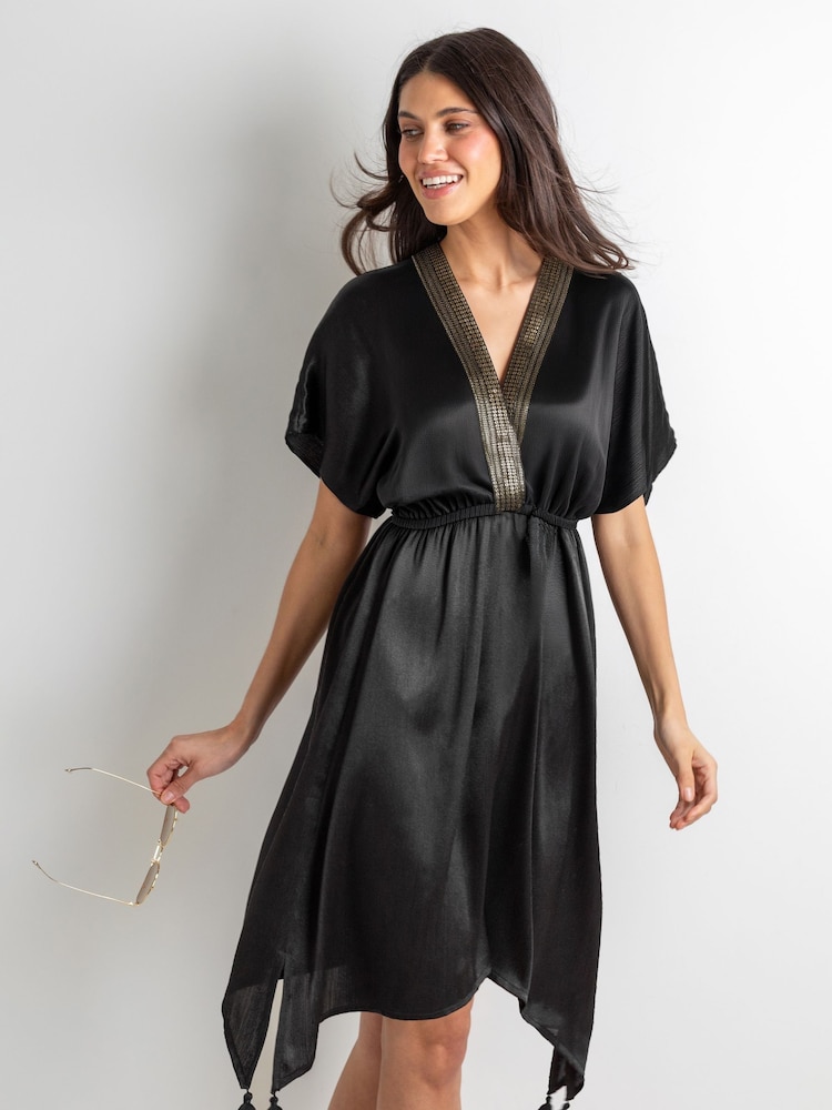 Pour Moi Black Sequin Placket Kaftan - Image 1 of 2 Pour Moi Black Sequin Placket Kaftan - Image 1 of 2