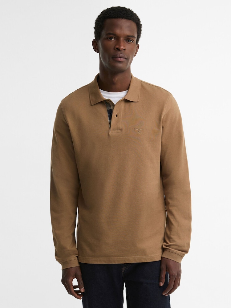 Barbour® Natural Essential Long Sleeve Sports Polo Shirt - Image 1 of 5 Barbour® Natural Essential Long Sleeve Sports Polo Shirt - Image 1 of 5