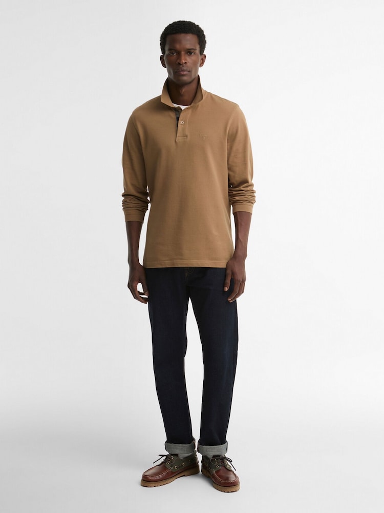 Barbour® Natural Essential Long Sleeve Sports Polo Shirt - Image 2 of 5 Barbour® Natural Essential Long Sleeve Sports Polo Shirt - Image 2 of 5