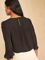 Love & Roses Black Scallop V-Neck Flute Sleeve Blouse - Image 4 of 4