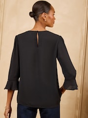 Love & Roses Black Scallop V-Neck Flute Sleeve Blouse - Image 5 of 5