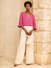 Love & Roses Pink Petite Scallop V-Neck Flute Sleeve Blouse - Image 3 of 4