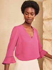 Love & Roses Pink Scallop V-Neck Flute Sleeve Blouse - Image 4 of 4