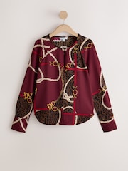 Burgundy Scarf Print - بلوزة تُلبس من الرأس بأكمام طويلة وياقة حرف V - صورة 6 من 8