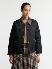 Barbour® Black Icons Tartan Collar Cropped Liddesdale Quilted Jacket - Image 1 of 5
