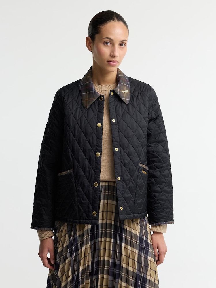 Barbour® Black Icons Tartan Collar Cropped Liddesdale Quilted Jacket - Image 1 of 5