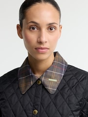 Barbour® Black Icons Tartan Collar Cropped Liddesdale Quilted Jacket - Image 3 of 5