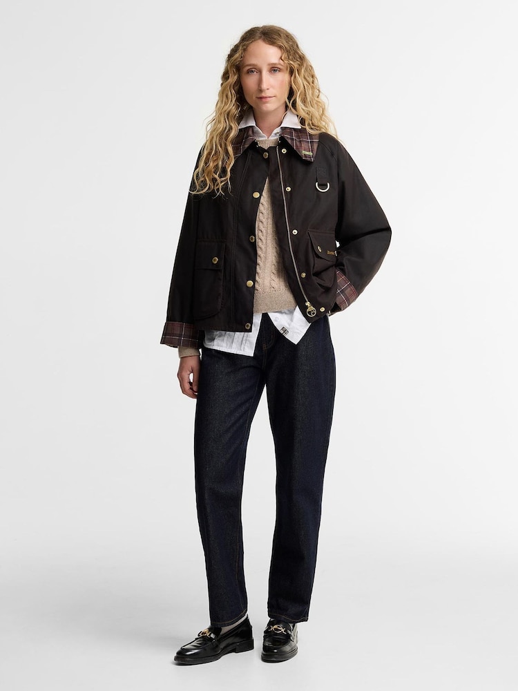 Barbour® Brown Icons Tartan Collar Spey Wax Jacket - Image 1 of 5