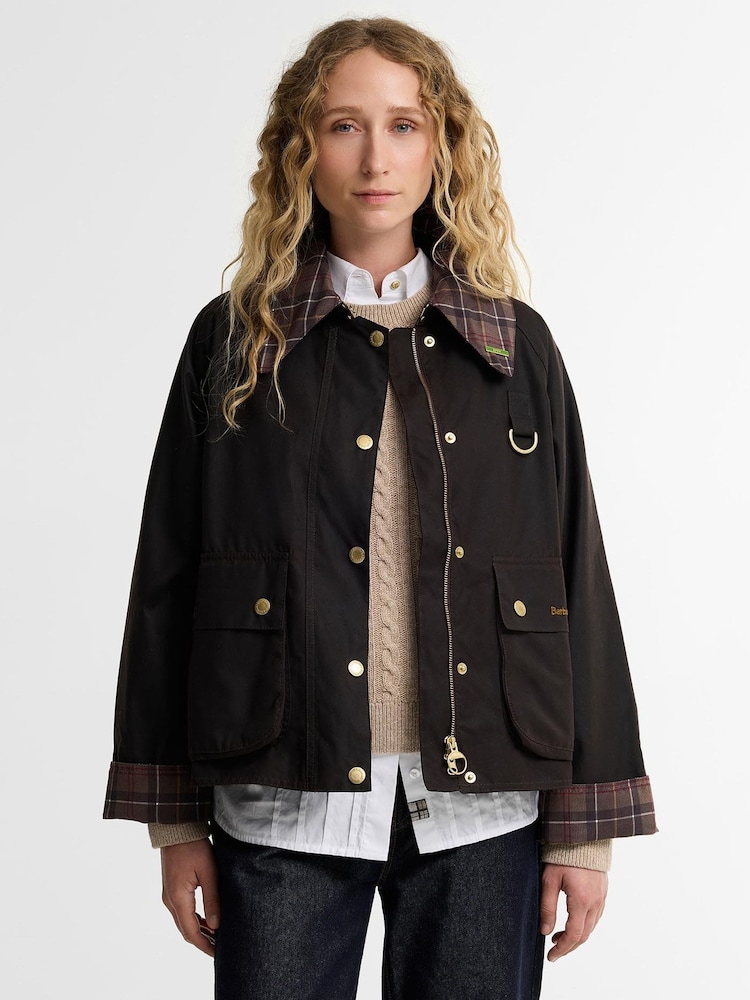 Barbour® Brown Icons Tartan Collar Spey Wax Jacket - Image 5 of 5
