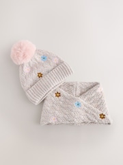Mink Pink Flower Beanie and Snood Set (1-16yrs) - Image 1 of 4