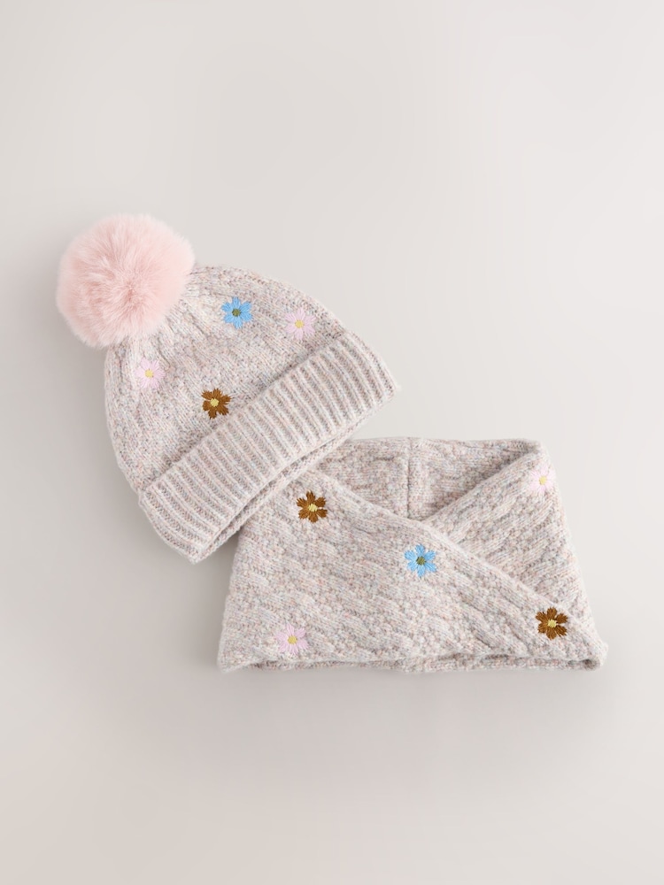 Mink Pink Flower Beanie and Snood Set (1-16yrs) - Image 1 of 4 Mink Pink Flower Beanie and Snood Set (1-16yrs) - Image 1 of 4
