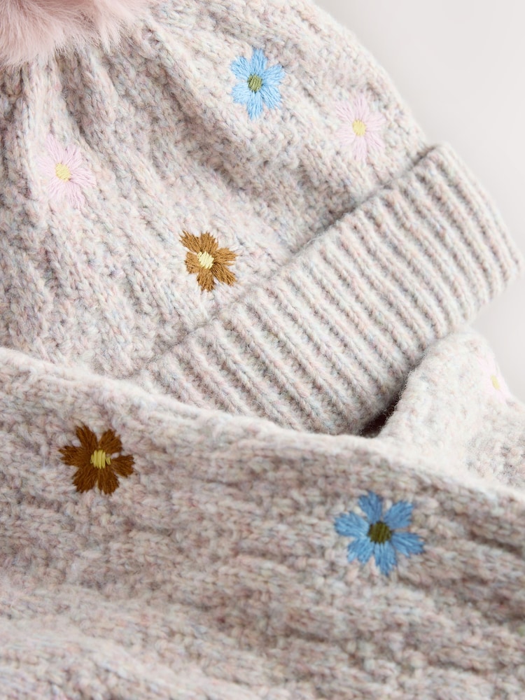 Mink Pink Flower Beanie and Snood Set (1-16yrs) - Image 2 of 4 Mink Pink Flower Beanie and Snood Set (1-16yrs) - Image 2 of 4
