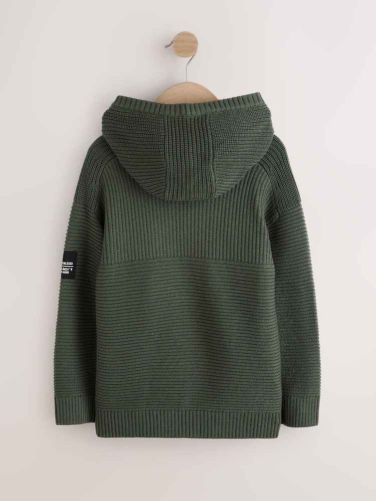 Green Utility Knitted Hoodie (3-16yrs) - Image 2 of 4 Green Utility Knitted Hoodie (3-16yrs) - Image 2 of 4