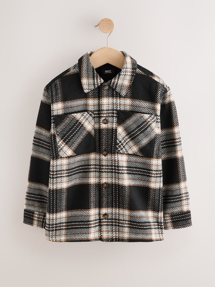 Black/White Check Jersey Lined Overshirt (3-16yrs) - Image 1 of 5 Black/White Check Jersey Lined Overshirt (3-16yrs) - Image 1 of 5