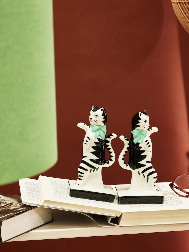 Oliver Bonas Black Pierre The Cat Ceramic Book Ends - Image 1 of 5
