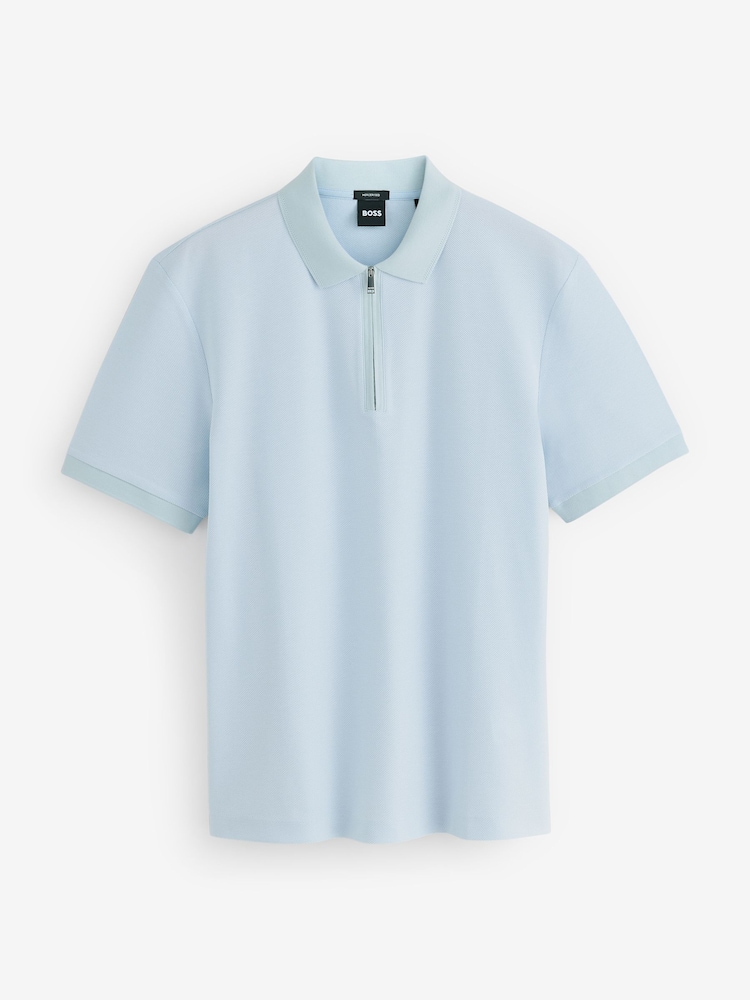 BOSS Blue Regular-Fit Zip Neck Polo Shirt - Image 1 of 1 BOSS Blue Regular-Fit Zip Neck Polo Shirt - Image 1 of 1