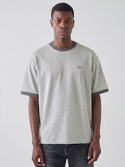BOSS Grey Regular Fit Logo Tipped Detail T-Shirt - Image 1 of 5