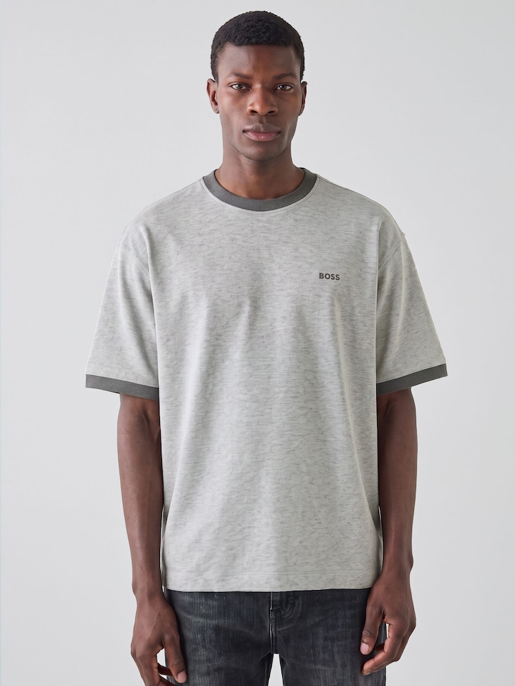 BOSS Grey Regular Fit Logo Tipped Detail T-Shirt - Image 1 of 5 BOSS Grey Regular Fit Logo Tipped Detail T-Shirt - Image 1 of 5