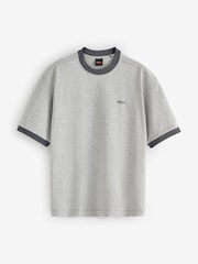 BOSS Grey Regular Fit Logo Tipped Detail T-Shirt - Image 4 of 5