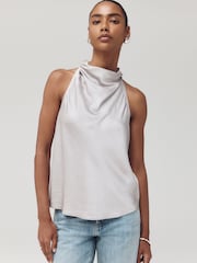 Silver Satin Halterneck Top - Image 1 of 6