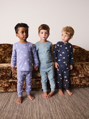 Blue/Green/Navy Animal Mini Print Snuggle Pyjamas 3 Pack (9mths-10yrs) - Image 1 of 4
