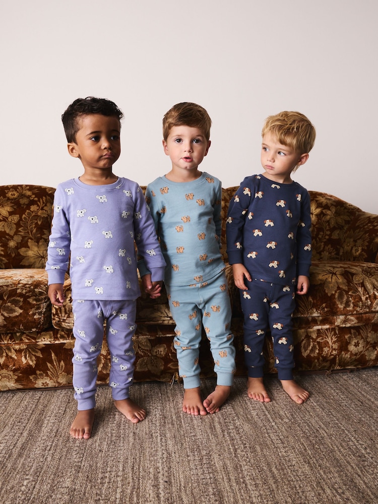 Blue/Green/Navy Animal Mini Print Snuggle Pyjamas 3 Pack (9mths-10yrs) - Image 1 of 4