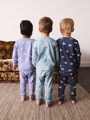Blue/Green/Navy Animal Mini Print Snuggle Pyjamas 3 Pack (9mths-10yrs) - Image 3 of 4