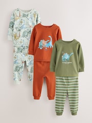 Green/Orange Dino Sketch Snuggle Pyjamas 3 Pack (9mths-8yrs) - Image 1 of 9