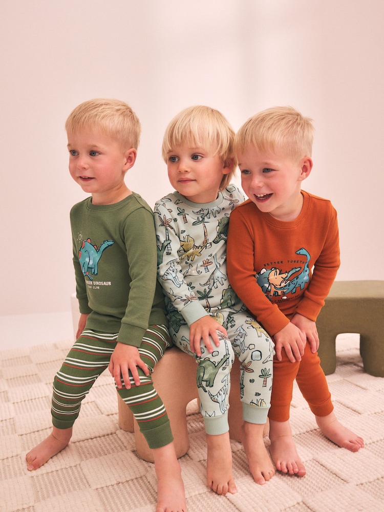 Green/Orange Dino Sketch Snuggle Pyjamas 3 Pack (9mths-8yrs) - Image 2 of 9 Green/Orange Dino Sketch Snuggle Pyjamas 3 Pack (9mths-8yrs) - Image 2 of 9