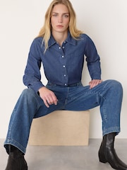 Whistles Blue Pocket Detail Cotton Shirt - Image 3 of 4