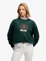 Superdry Green Crest Loose Crew Neck Jumper - Image 1 of 7