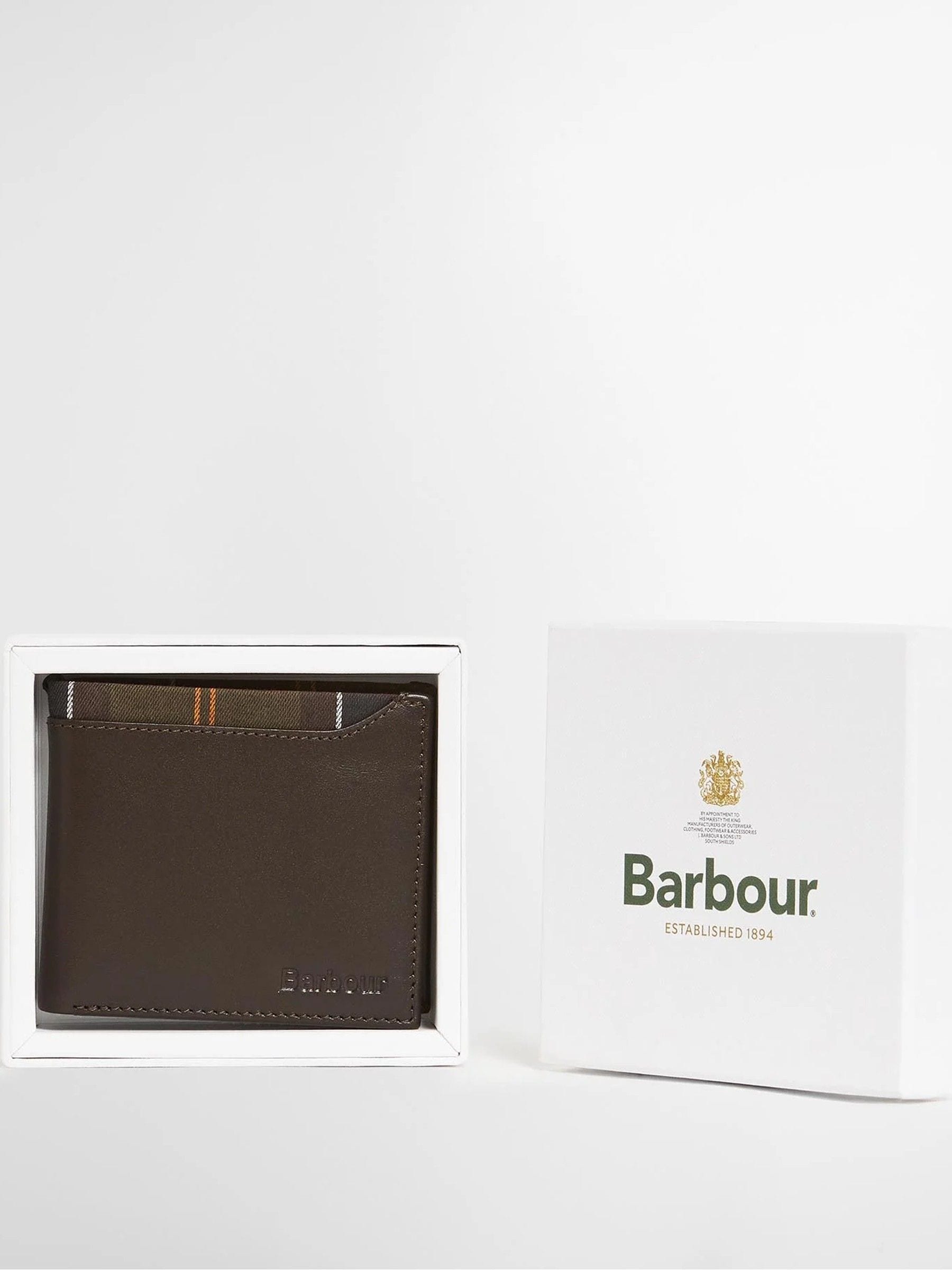 Barbour Mens Brodick Leather Tartan Lined Billfold Wallet - Brown - Image 5
