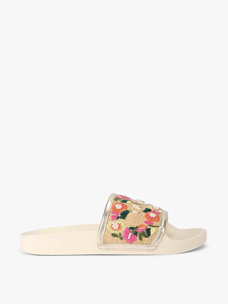 Carvela Brown Sorrento Embroidery Slide Sandals - Image 1 of 4